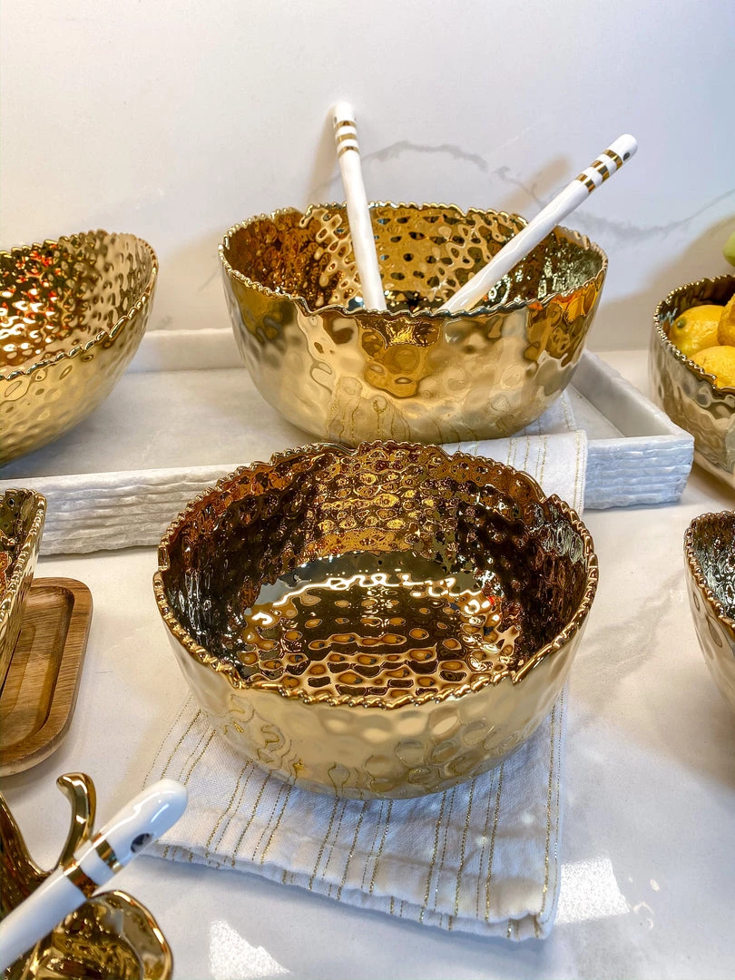 Inspire Me! Home Decor Hammered Porcelain Gold Bowl (2 Sizes)
