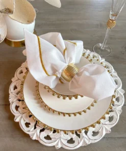 Inspire Me! Home Decor White And Gold Beaded Dinner Set