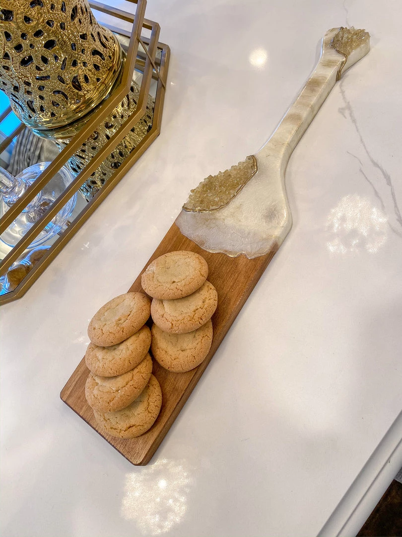 Inspire Me! Home Decor Gold Leaf And White Resin Wood Paddle Serving Board