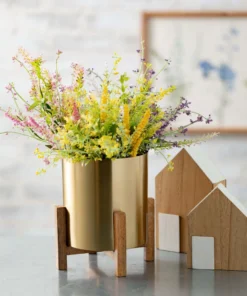 Inspire Me! Home Decor Gold Planters On Wood Stand (2 Sizes)
